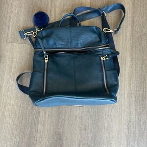 Elegant Navy Blue Leather Backpack